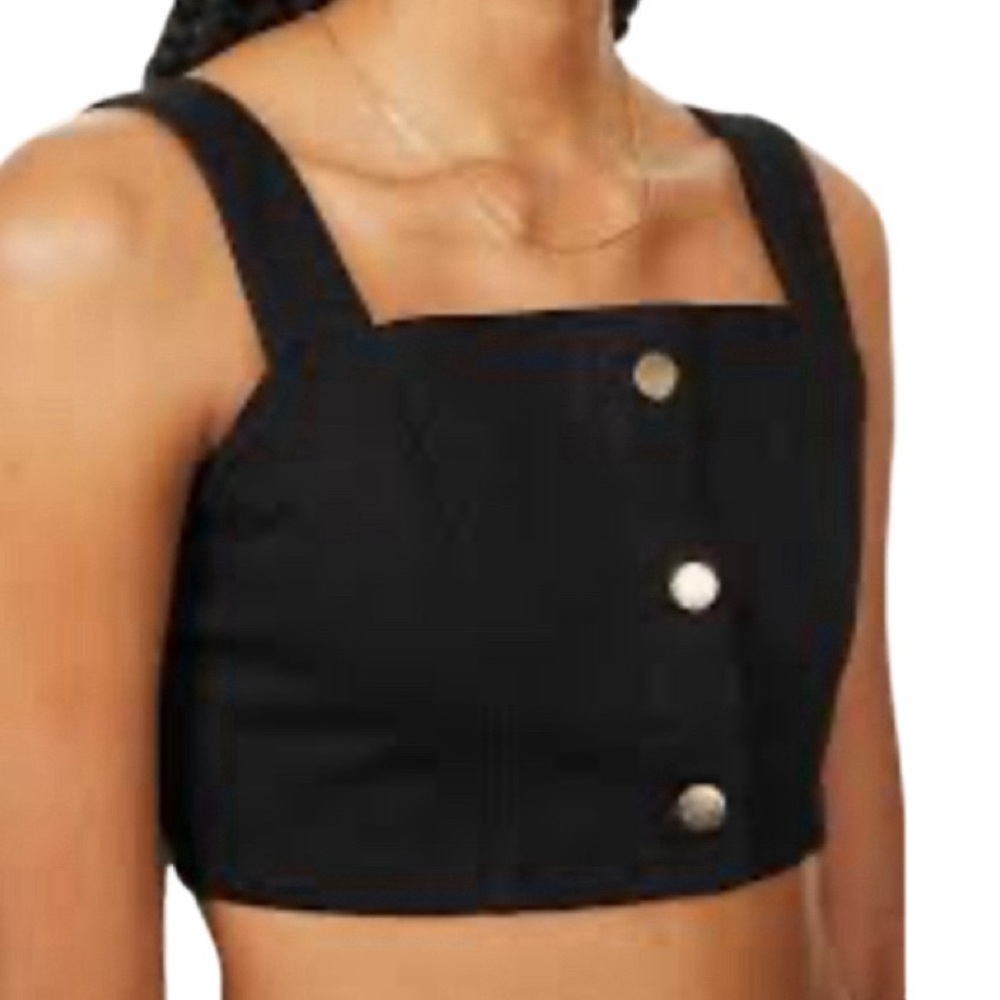 NWT Reformation Chrissy Black Button Front Cropped Top - Sz 4